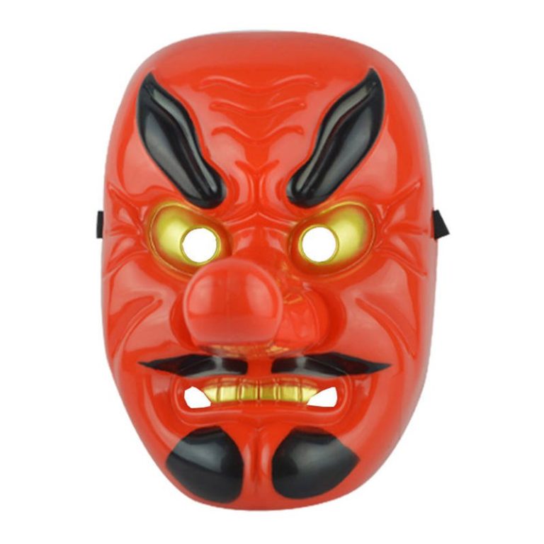 Masque japonais tengu à cornes noires et yeux dorés pour cosplay