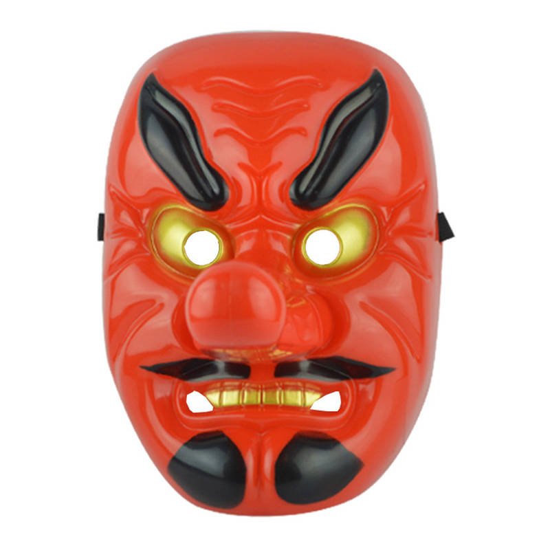 Masque japonais tengu à cornes noires et yeux dorés pour cosplay
