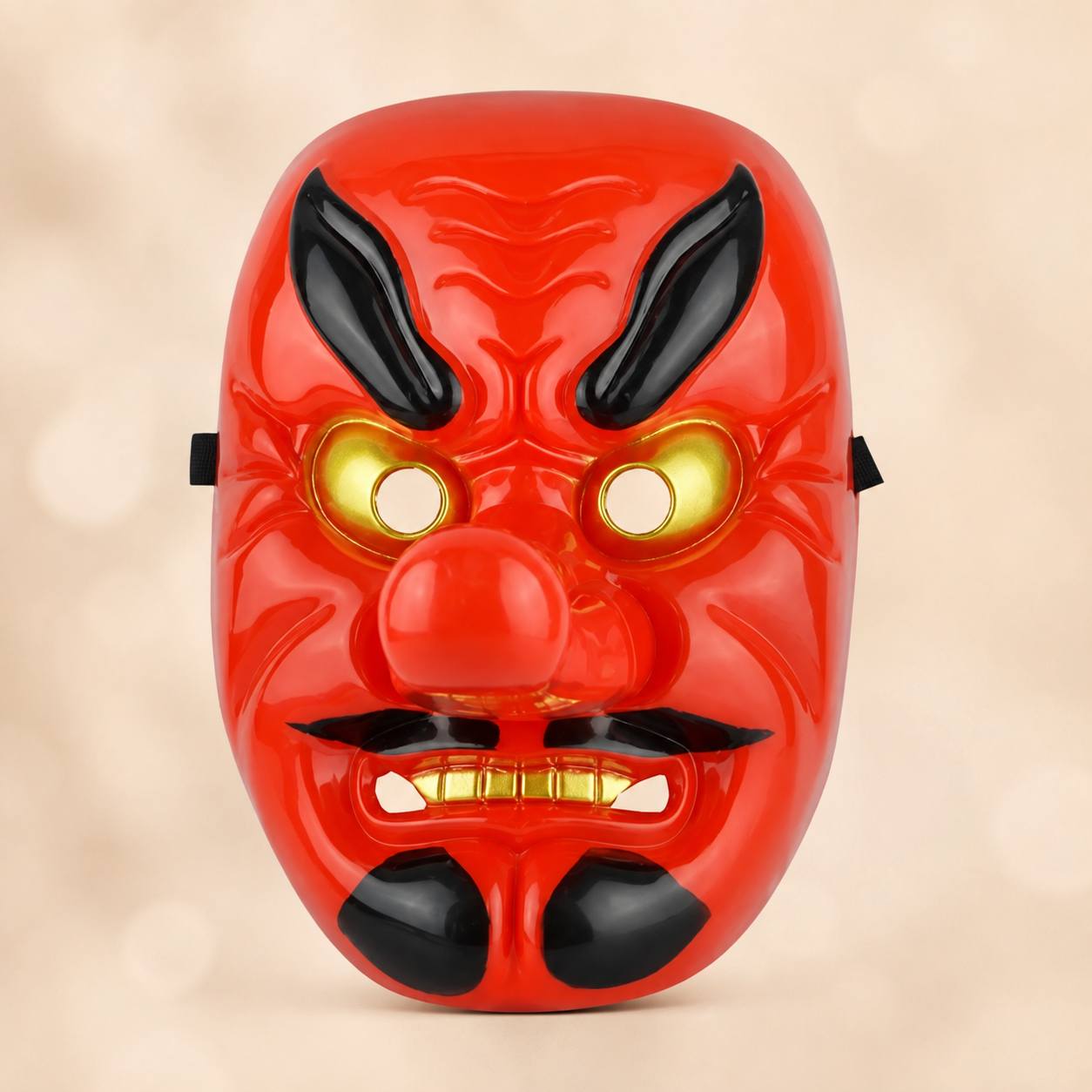 Masque japonais tengu à cornes noires et yeux dorés pour cosplay