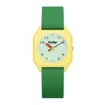 Montre à quartz au boîtier carré minimaliste et cadran rond avec aiguilles contrastées - Vert avec Cadran Vert Clair