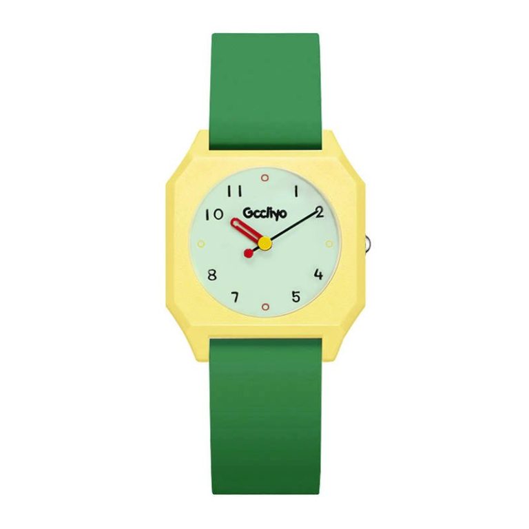 Montre à quartz au boîtier carré minimaliste et cadran rond avec aiguilles contrastées - Vert avec Cadran Vert Clair