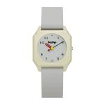 Montre à quartz au boîtier carré minimaliste et cadran rond avec aiguilles contrastées - Gris avec Cadran Blanc