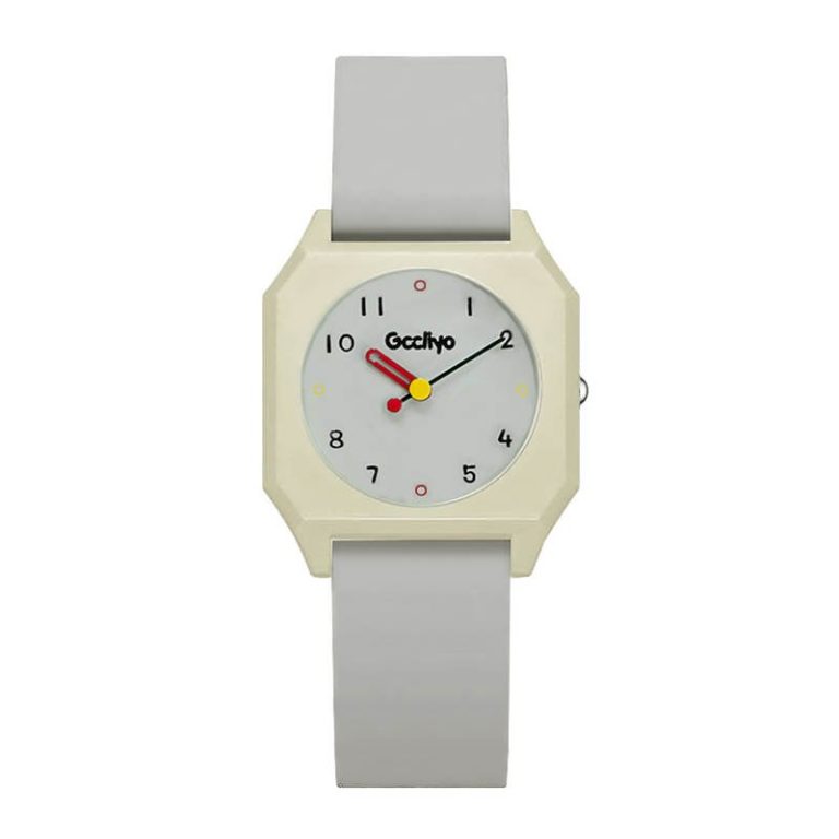 Montre à quartz au boîtier carré minimaliste et cadran rond avec aiguilles contrastées - Gris avec Cadran Blanc