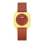 Montre à quartz au boîtier carré minimaliste et cadran rond avec aiguilles contrastées - Marron avec Cadran Marron