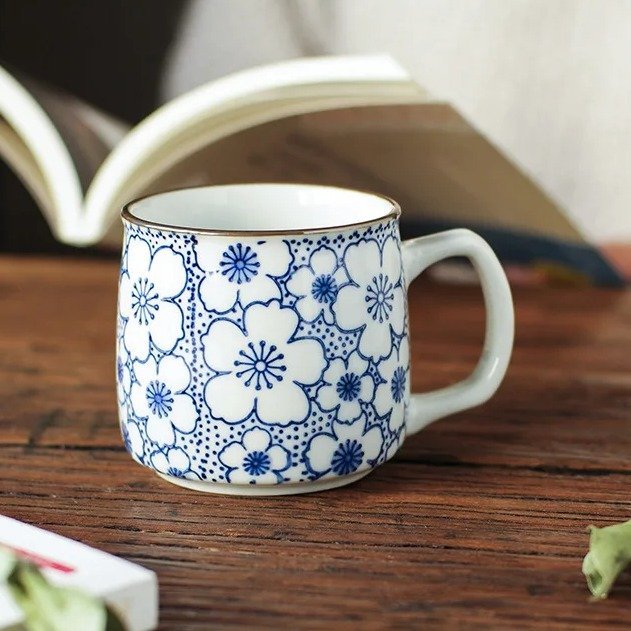 Mug-en-ceramique-fait-main-a-motifs-floraux-japonais-avec-lisere-dore-picture-7