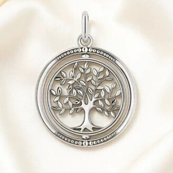Pendentif argent 925 avec médaillon arbre de vie ajouré rotatif