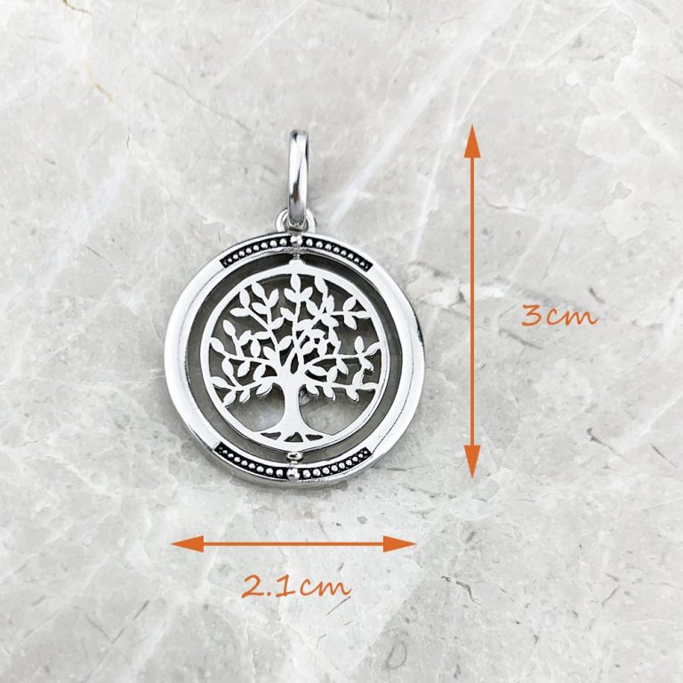 Pendentif argent 925 avec médaillon arbre de vie ajouré rotatif