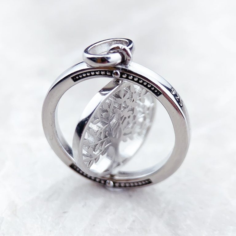 Pendentif argent 925 avec médaillon arbre de vie ajouré rotatif