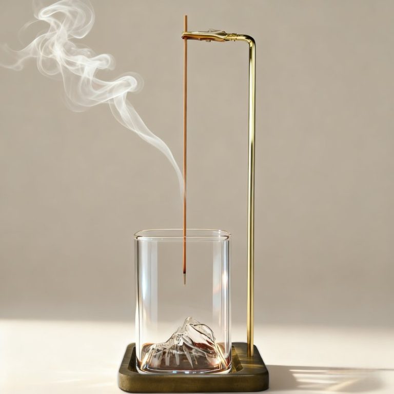 Porte-encens-original-en-bois-de-bambou-avec-tige-doree-et-recipient-en-verre-po-picture-1