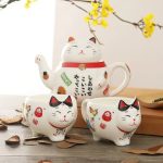 Service-a-the-japonais-en-porcelaine-fine-en-forme-de-chat-Maneki-neko-avec-filt-picture-1