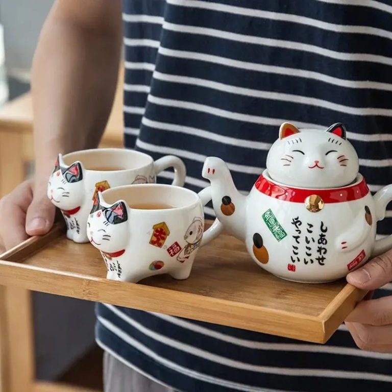 Service-a-the-japonais-en-porcelaine-fine-en-forme-de-chat-Maneki-neko-avec-filt-picture-2