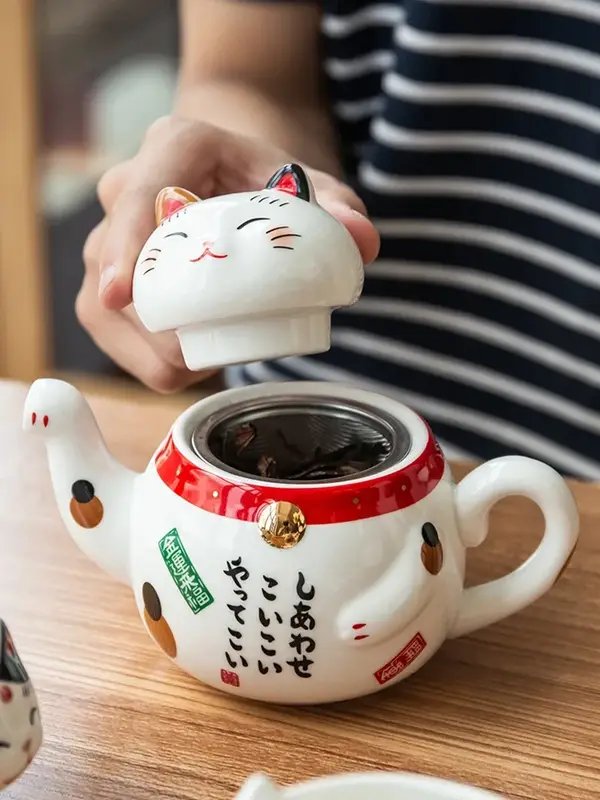Service-a-the-japonais-en-porcelaine-fine-en-forme-de-chat-Maneki-neko-avec-filt-picture-4