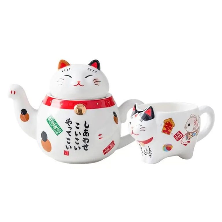 Service-a-the-japonais-en-porcelaine-fine-en-forme-de-chat-Maneki-neko-avec-filt-picture-5