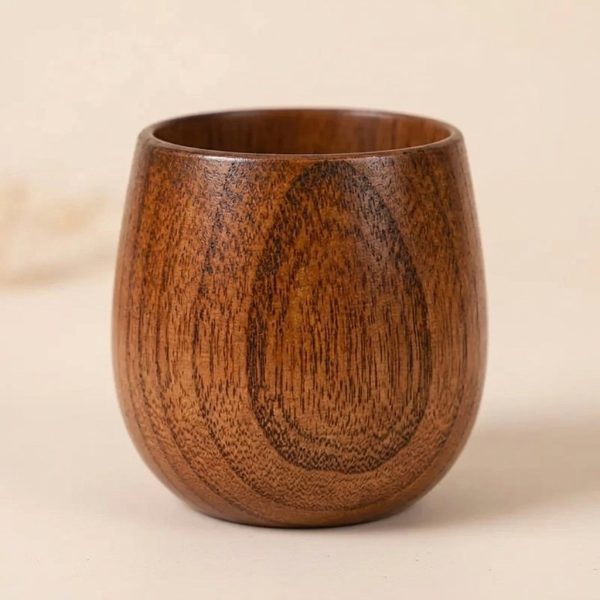 Tasse en bois artisanal de jujubier poli aux veines naturelles, style traditionnel rétro