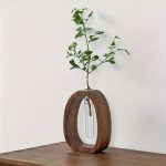 Vase soliflore design en bois de noyer avec tube en verre, style minimaliste art déco