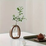 Vase soliflore design en bois de noyer avec tube en verre, style minimaliste art déco