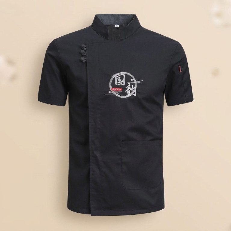 Veste-de-cuisine-professionnelle-a-manches-courtes-avec-col-montant-et-broderie-picture-1-1
