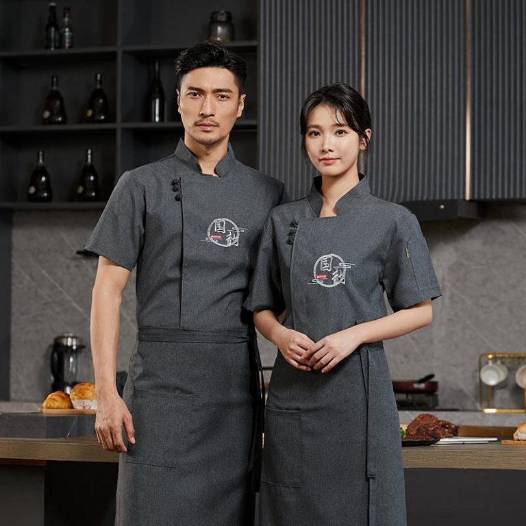 Veste-de-cuisine-professionnelle-a-manches-courtes-avec-col-montant-et-broderie-picture-5