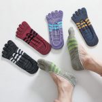 5 paires de chaussettes d'été invisibles pour hommes, en coton, rayures colorées, fines, douces, bouche peu profonde, respirantes, déodorantes, 5 doigts