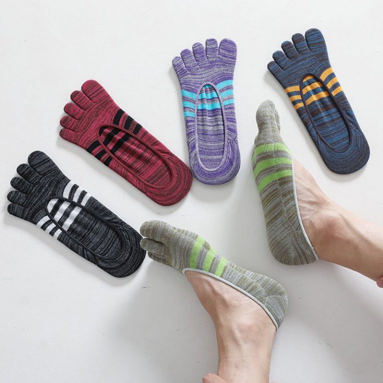 5 paires de chaussettes d'été invisibles pour hommes, en coton, rayures colorées, fines, douces, bouche peu profonde, respirantes, déodorantes, 5 doigts