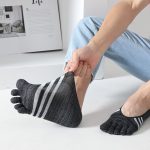 5 paires de chaussettes d'été invisibles pour hommes, en coton, rayures colorées, fines, douces, bouche peu profonde, respirantes, déodorantes, 5 doigts