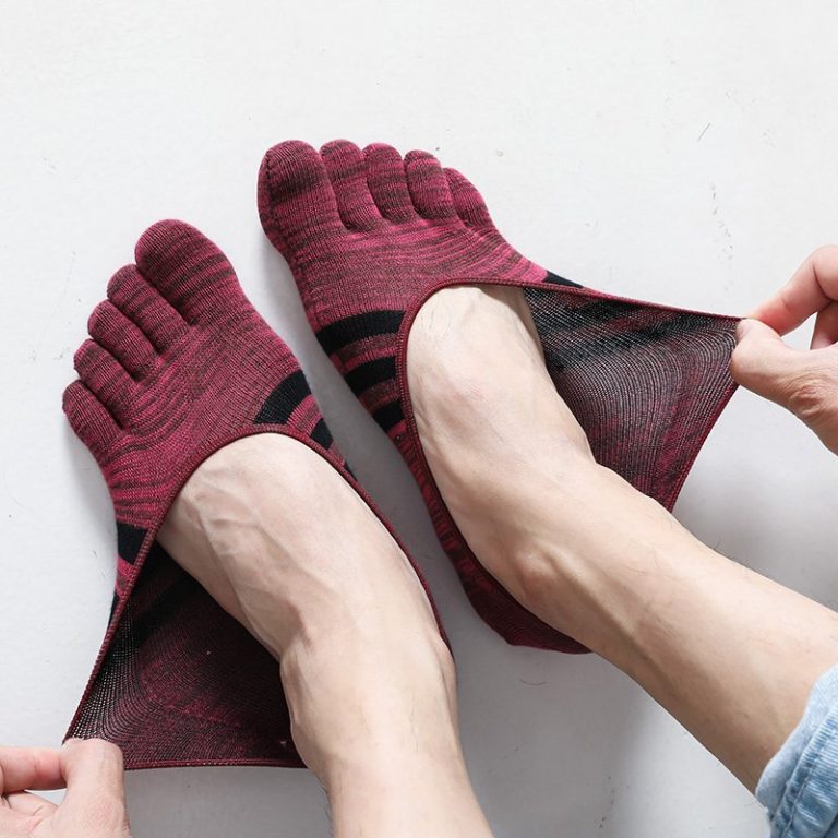5 paires de chaussettes d'été invisibles pour hommes, en coton, rayures colorées, fines, douces, bouche peu profonde, respirantes, déodorantes, 5 doigts