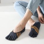 5 paires de chaussettes d'été invisibles pour hommes, en coton, rayures colorées, fines, douces, bouche peu profonde, respirantes, déodorantes, 5 doigts
