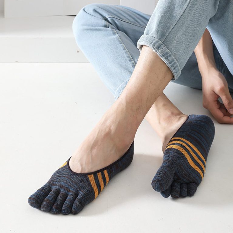 5 paires de chaussettes d'été invisibles pour hommes, en coton, rayures colorées, fines, douces, bouche peu profonde, respirantes, déodorantes, 5 doigts