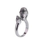 Bague bouddha en argent pour homme ajustable en alliage avec tête sculptée en prière
