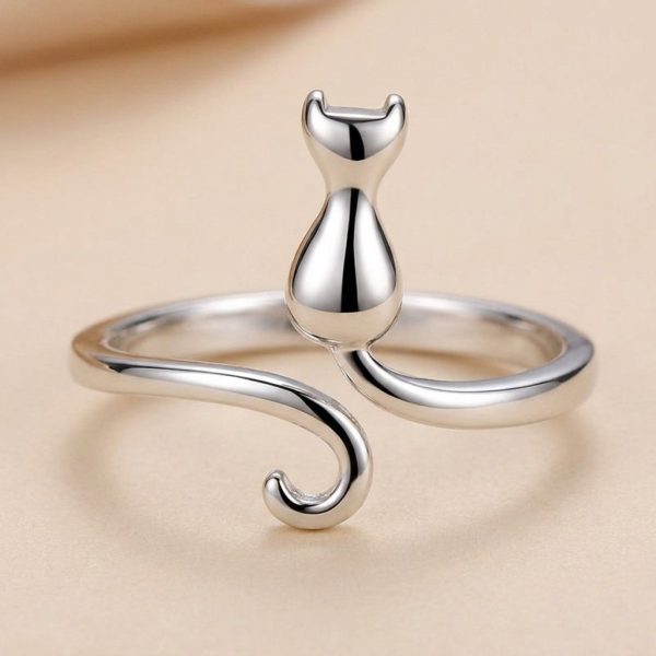 Bague de chat argent réglable à queue en spirale