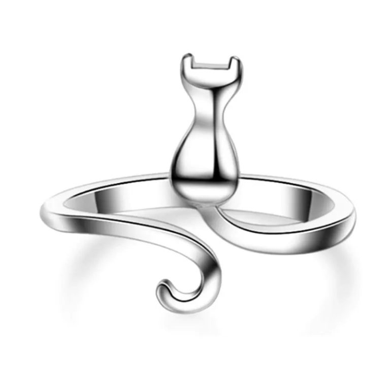 Bague de chat argent réglable à queue en spirale