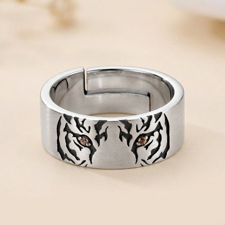 Bague-de-tigre-argent-en-acier-inoxydable-a-motif-ajoure-ajustable-picture-1-1