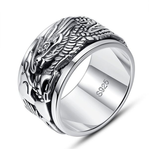 Bague dragon homme en argent 925 rotative