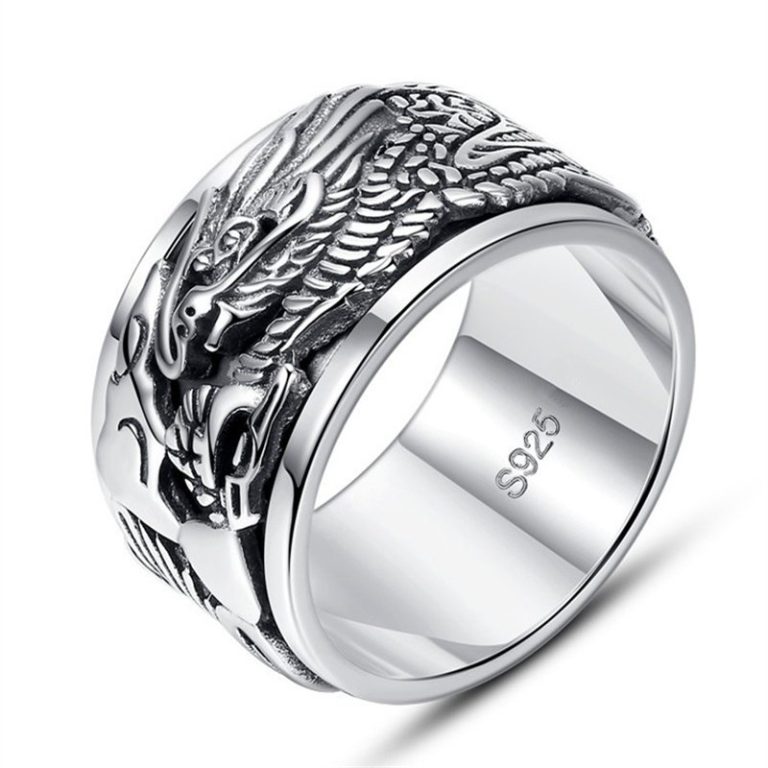 Bague-dragon-homme-en-argent-925-a-anneau-rotatif-picture-1