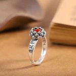 Bague-mantra-de-fleur-de-lotus-en-metal-argente-vieilli-avec-pierre-agate-picture-1