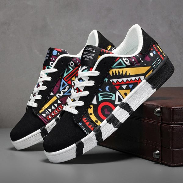 Baskets de skate basses à motifs géométriques multicolores pour homme