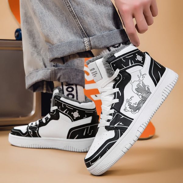 Baskets montantes streetwear à motif de carpe et vagues