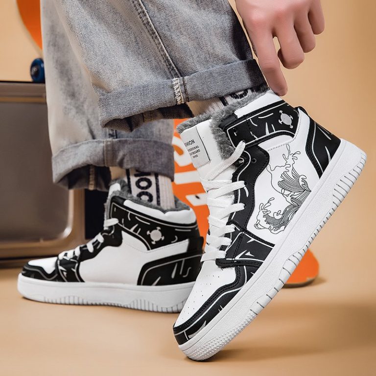 Baskets-montantes-streetwear-a-motif-de-carpe-et-vagues-picture-1