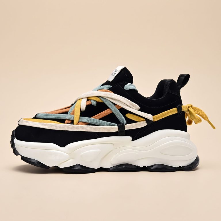 Baskets-streetwear-a-semelle-epaisse-avec-lacets-multicolores-entrecroises-et-ti-miniature