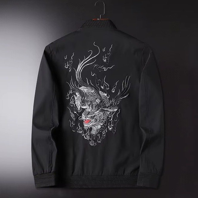Blouson-aviateur-a-broderie-de-dragon-et-flammes-dorees-au-dos-avec-col-montant-picture-5