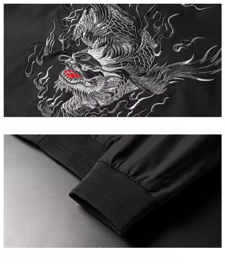 Blouson-aviateur-a-broderie-de-dragon-et-flammes-dorees-au-dos-avec-col-montant-picture-6