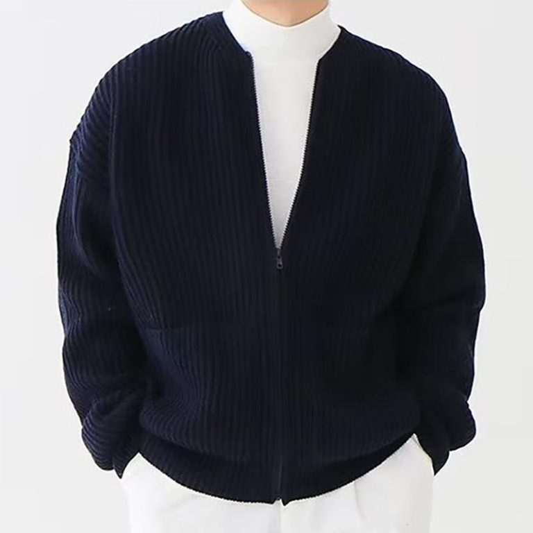 Blouson-type-bomber-en-maille-cotelee-avec-fermeture-zippee-et-poches-laterales-picture-3