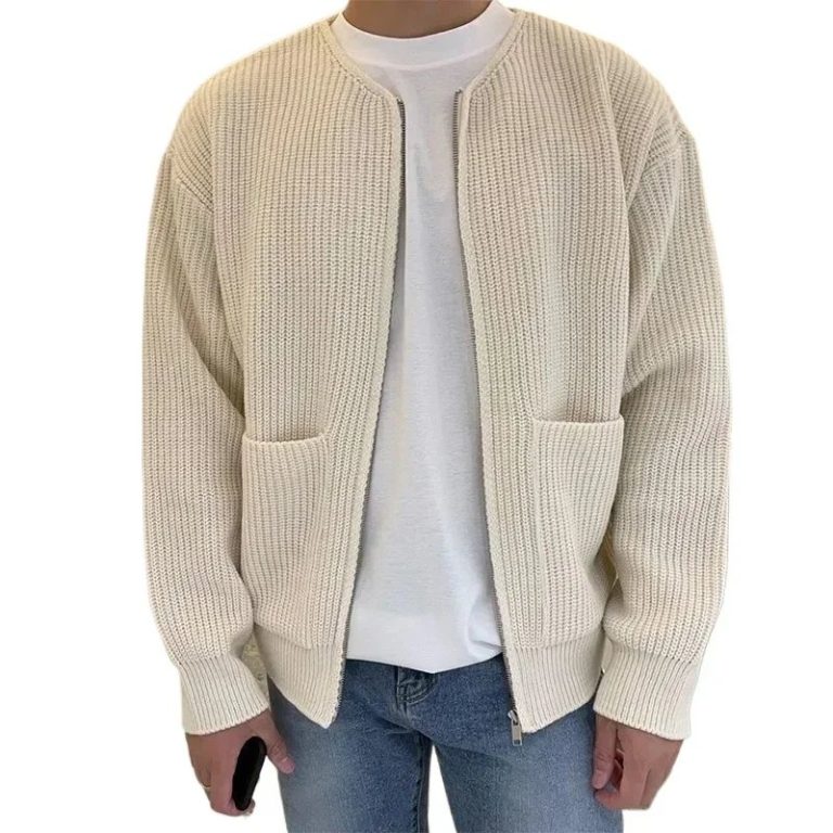 Blouson-type-bomber-en-maille-cotelee-avec-fermeture-zippee-et-poches-laterales-picture-8