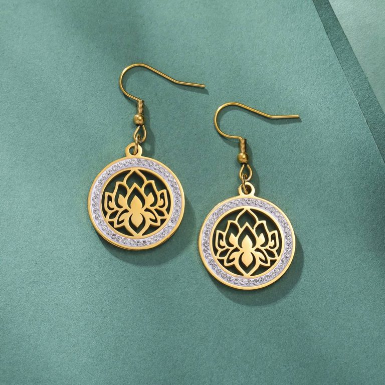 Boucles-doreilles-fleurs-de-lotus-ajourees-en-medaillon-avec-zircons-scintillant-picture-1