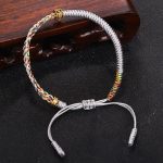 Bracelet-coulissant-cordon-tresse-artisanal-avec-perle-en-cuivre-dore-grave-picture-8