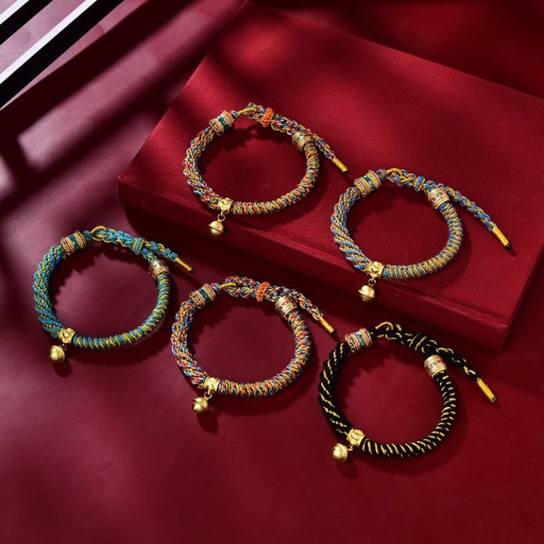 Bracelet-en-tissu-tresse-avec-perles-decoratives-dorees-et-clochette-en-metal-do-picture-1
