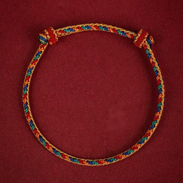Bracelet tibétain tressé multicolore à nœuds coulissants ajustables en coton - 16-17cm