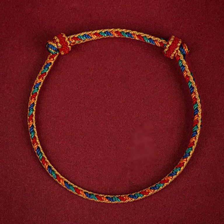 Bracelet tibétain tressé multicolore à nœuds coulissants ajustables en coton - 16-17cm