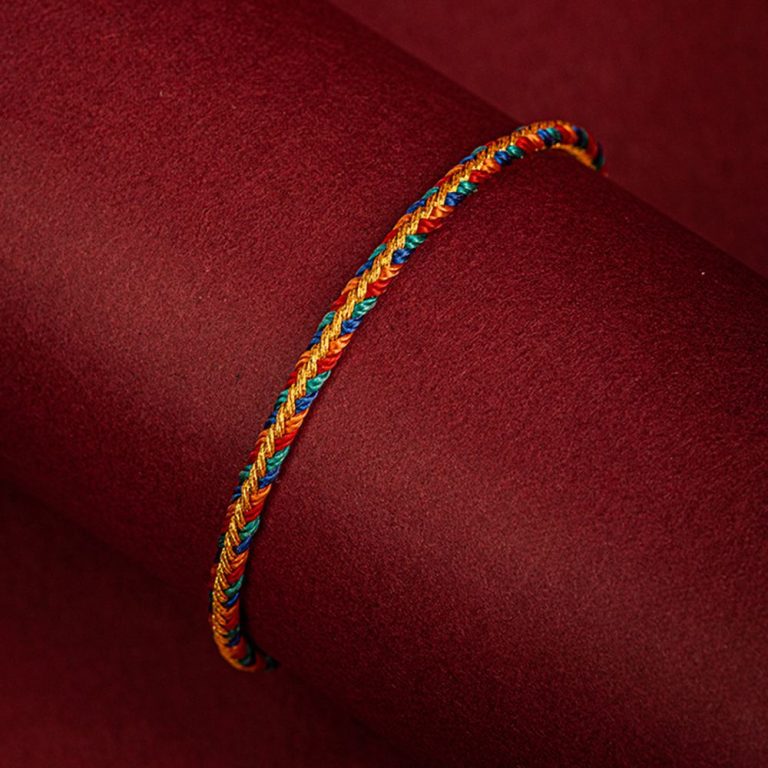 Bracelet tibétain tressé multicolore à nœuds coulissants ajustables en coton