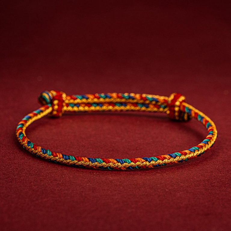 Bracelet tibétain tressé multicolore à nœuds coulissants ajustables en coton